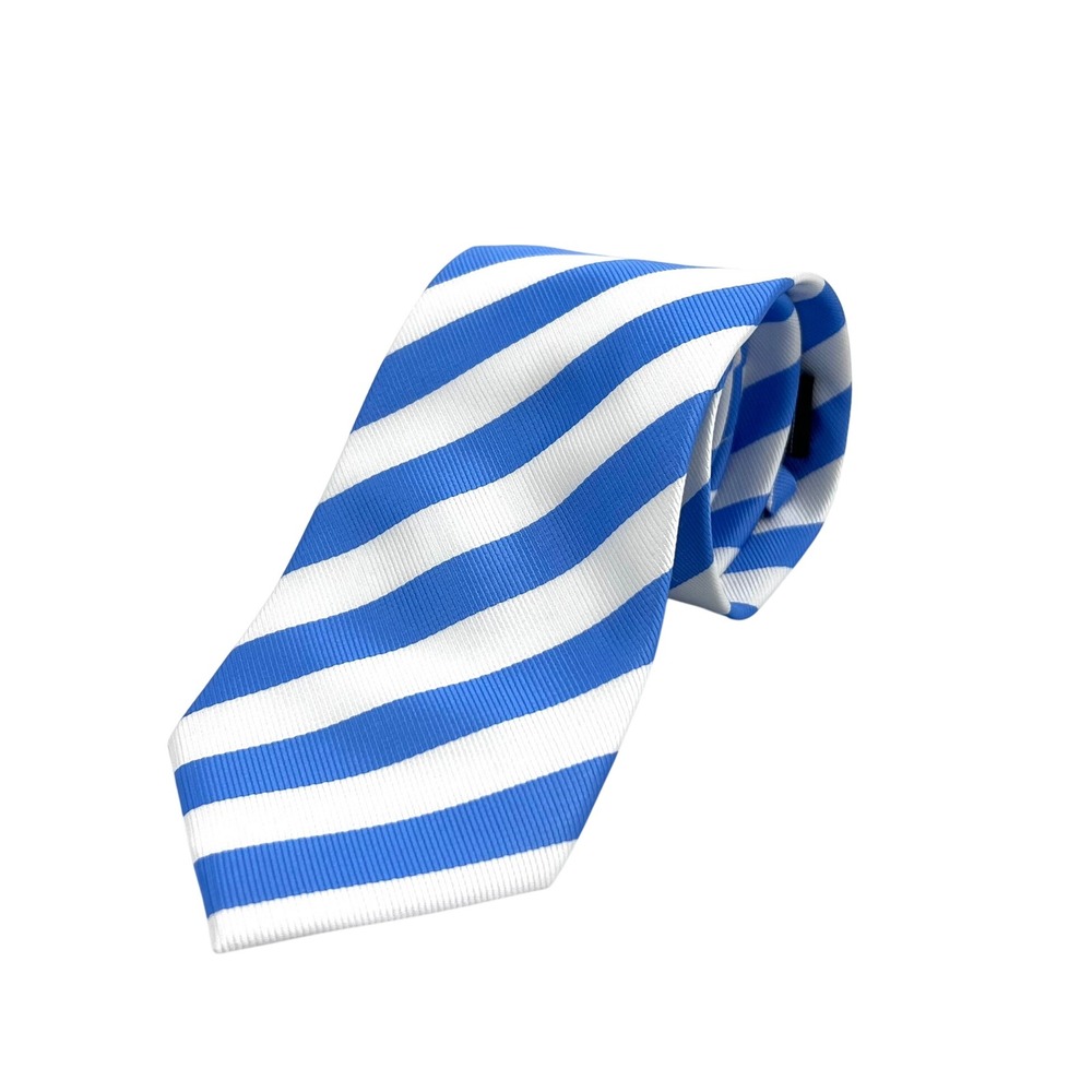 Laurant Bennet Milano Blue White Striped Tie Hand Made Polyester Necktie